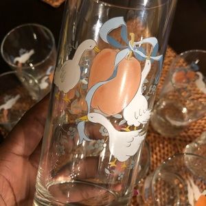 Vintage White Goose Duck Blue Bow peach Marmalade Glass